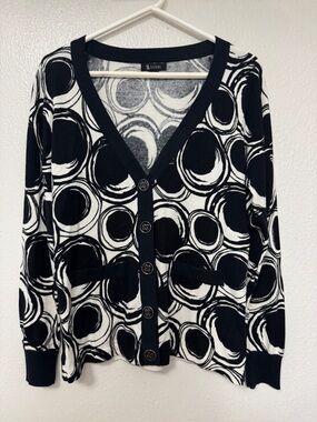 Sisters Black and White Circle-Print Button Cardigan